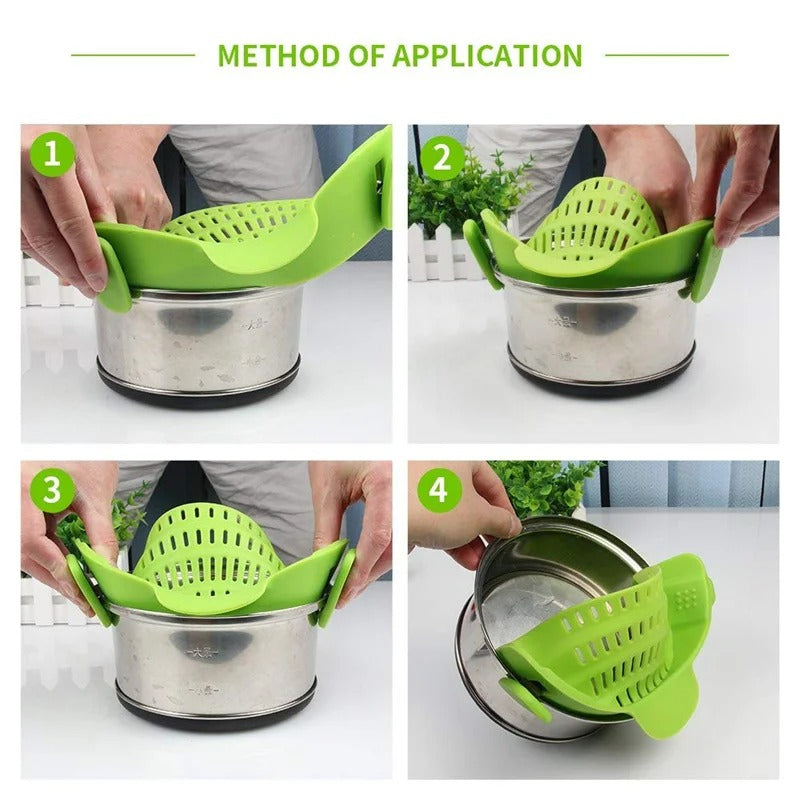 Kitchen Silicone Clip on Pan Pot Strainer