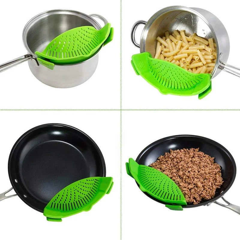 Kitchen Silicone Clip on Pan Pot Strainer